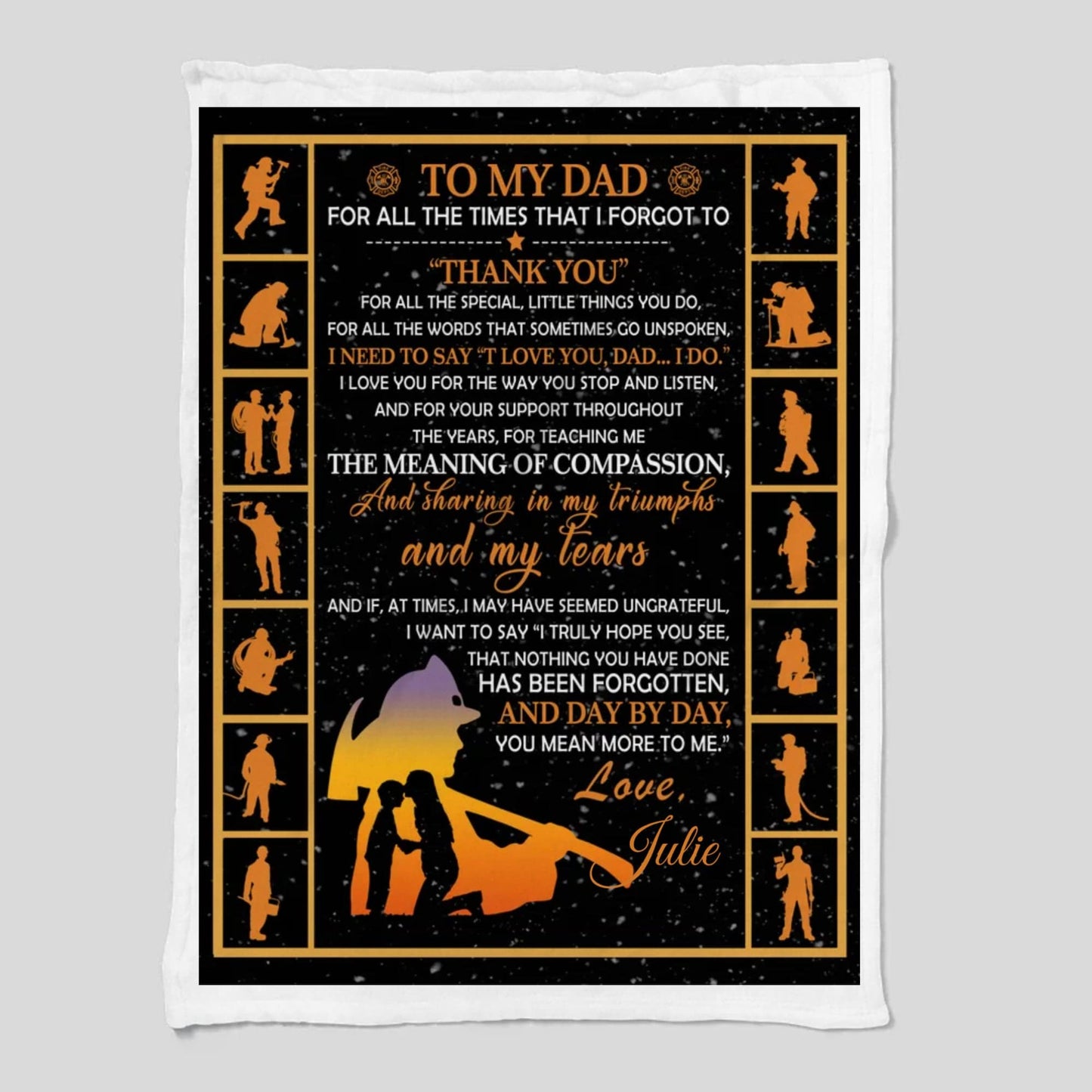 To My Firefighter Dad | Personalized "From" Name Cozy Plush Fleece Blanket