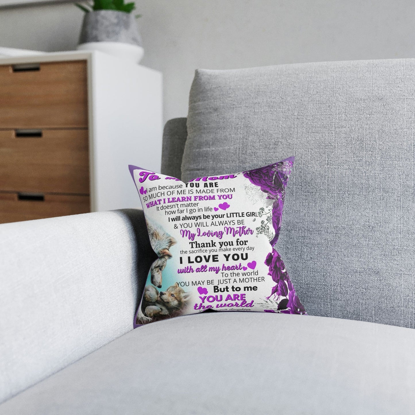 Mom Square Pillow - Pink Back