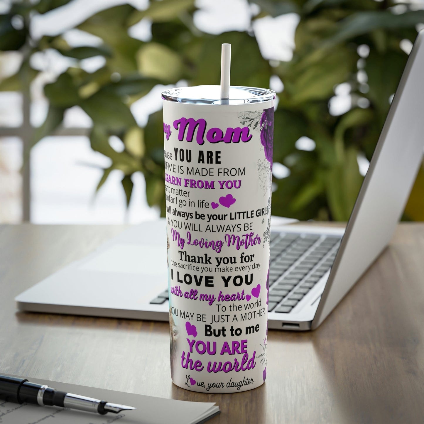 Skinny Steel Tumbler with Straw, 20oz