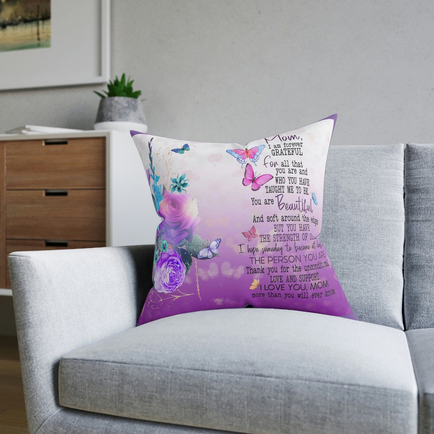 Mom Square Pillow - Pink Back