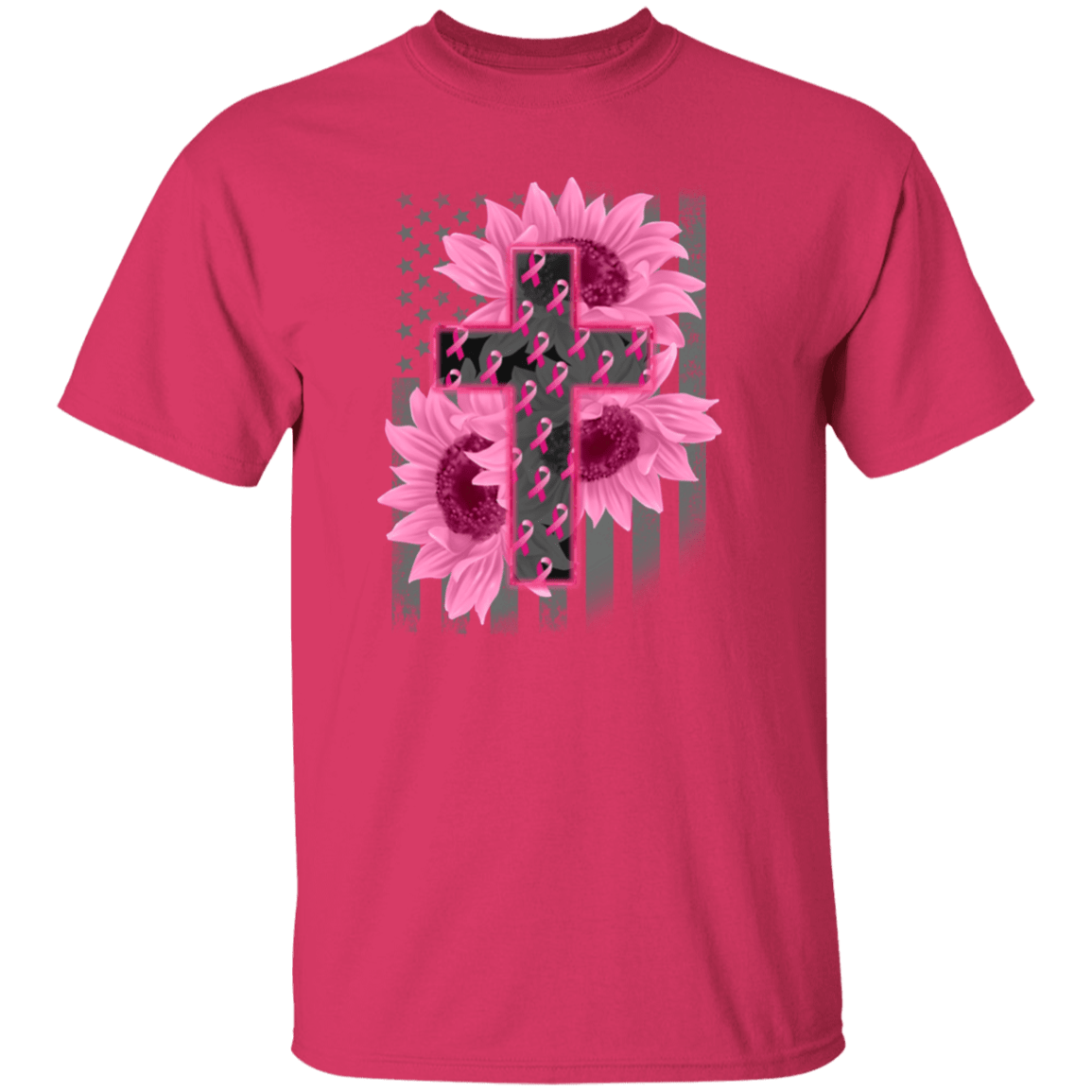 Breast Cancer Awareness Flower Cross T Shirt