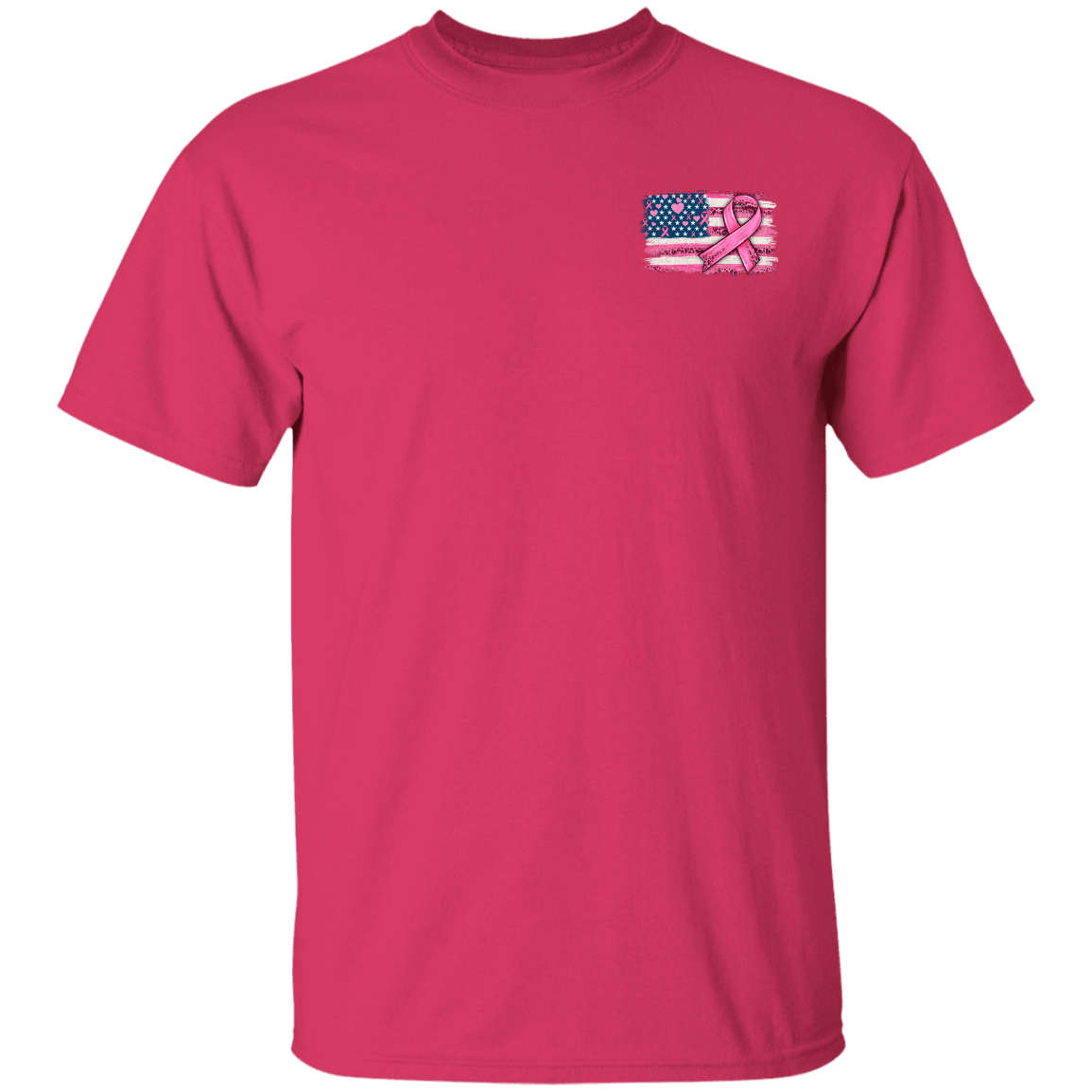 Breast Cancer Awareness - American Flag with Pink Ribbon (Front/Back) T Shirt