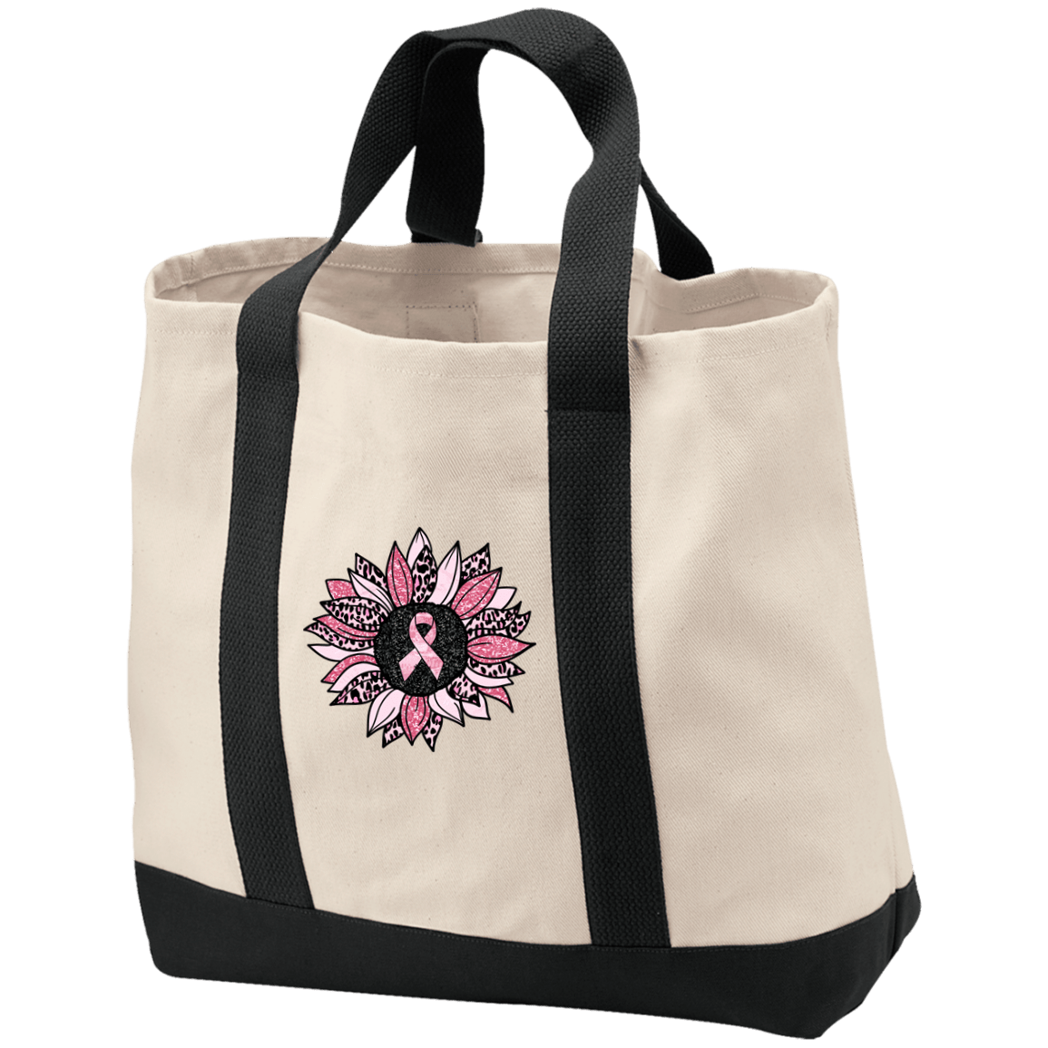 Breast Cancer Awareness Sunflower Embroidery Canvas Tote
