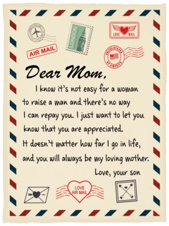 Dear Mom from Son Airmail Cozy Fleece Blanket