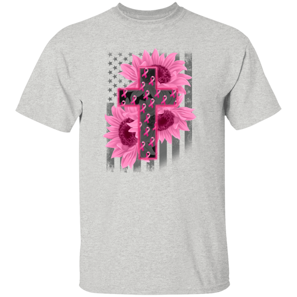 Breast Cancer Awareness Flower Cross T Shirt