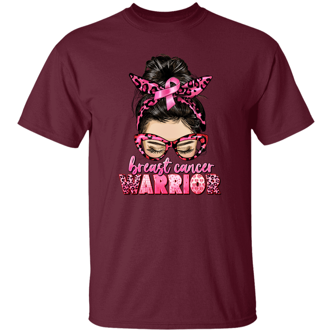 Breast Cancer Warrior- Messy Bun T Shirt