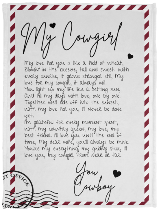 To My Cowgirl Valentine's Day Love Letter Cozy Fleece Blanket 30x40
