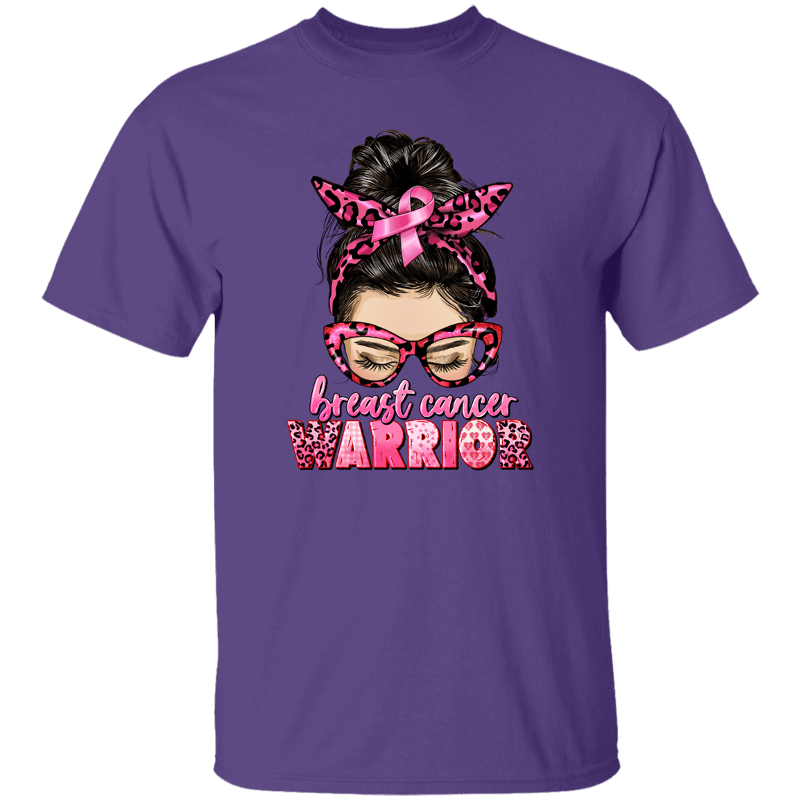 Breast Cancer Warrior- Messy Bun T Shirt