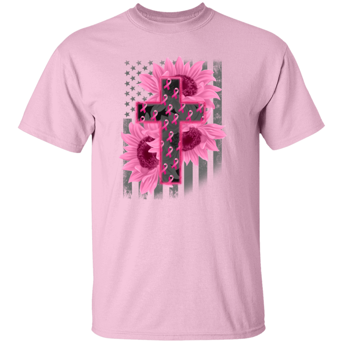Breast Cancer Awareness Flower Cross T Shirt