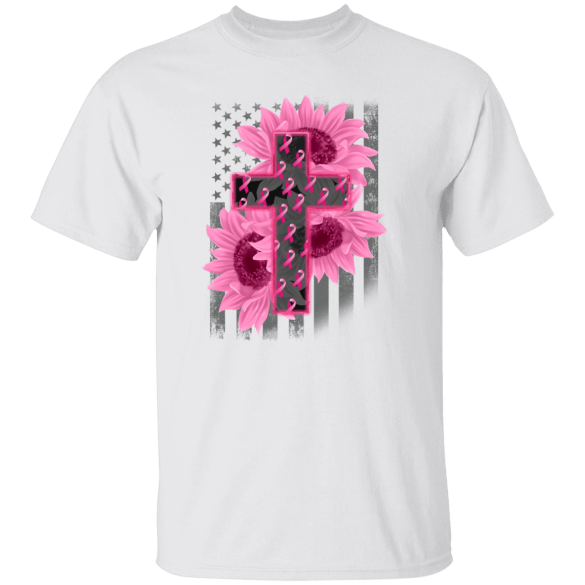 Breast Cancer Awareness Flower Cross T Shirt