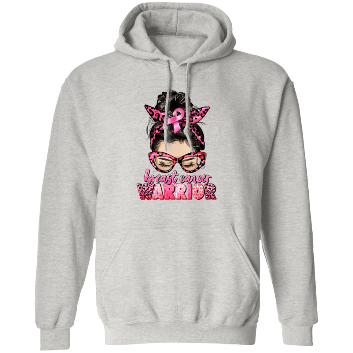 Breast Cancer Warrior- Messy Bun Hoodie