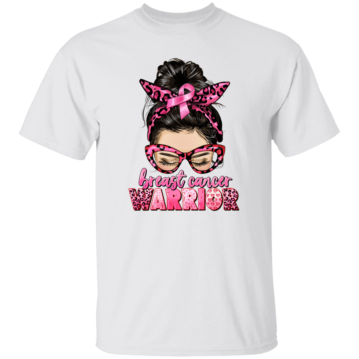 Breast Cancer Warrior- Messy Bun T Shirt