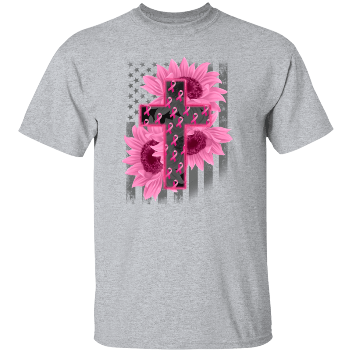 Breast Cancer Awareness Flower Cross T Shirt