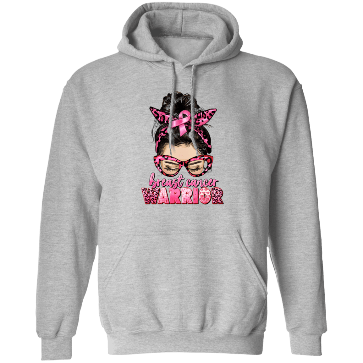 Breast Cancer Warrior- Messy Bun Hoodie