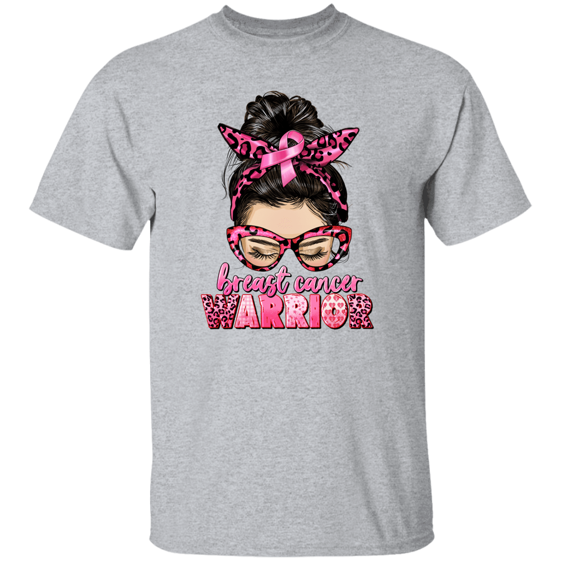 Breast Cancer Warrior- Messy Bun T Shirt