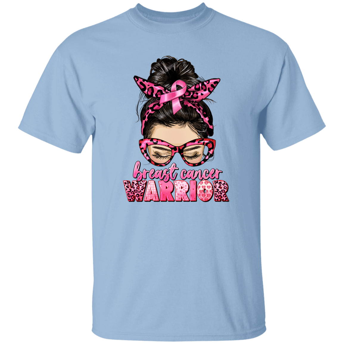 Breast Cancer Warrior- Messy Bun T Shirt