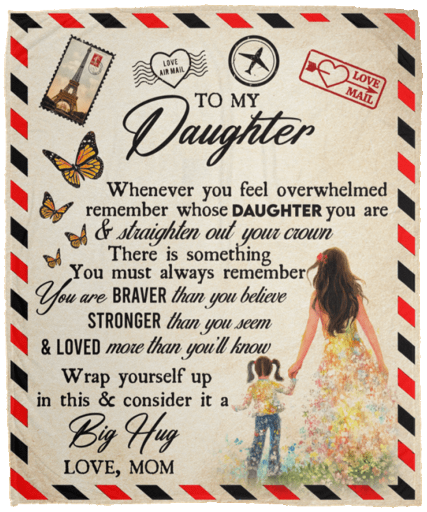 To My Daughter Love Mom - Airmail Fleece Blanket 50x60