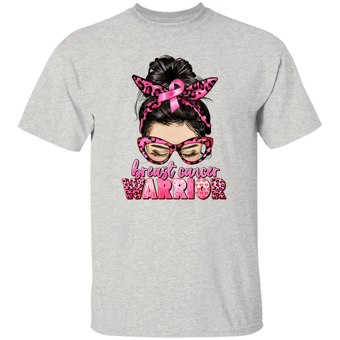 Breast Cancer Warrior- Messy Bun T Shirt