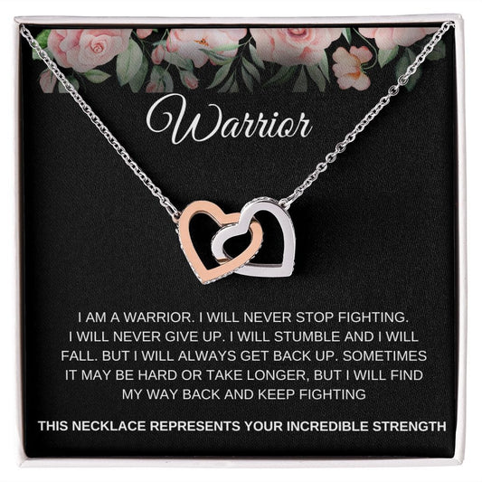 I Am A Warrior - Interlocking Hearts Necklace - Breast Cancer Awareness, Cancer Survior
