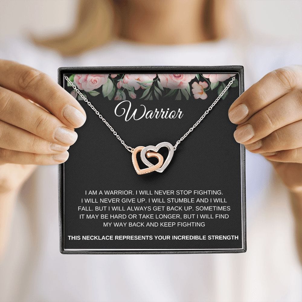 I Am A Warrior - Interlocking Hearts Necklace - Breast Cancer Awareness, Cancer Survior