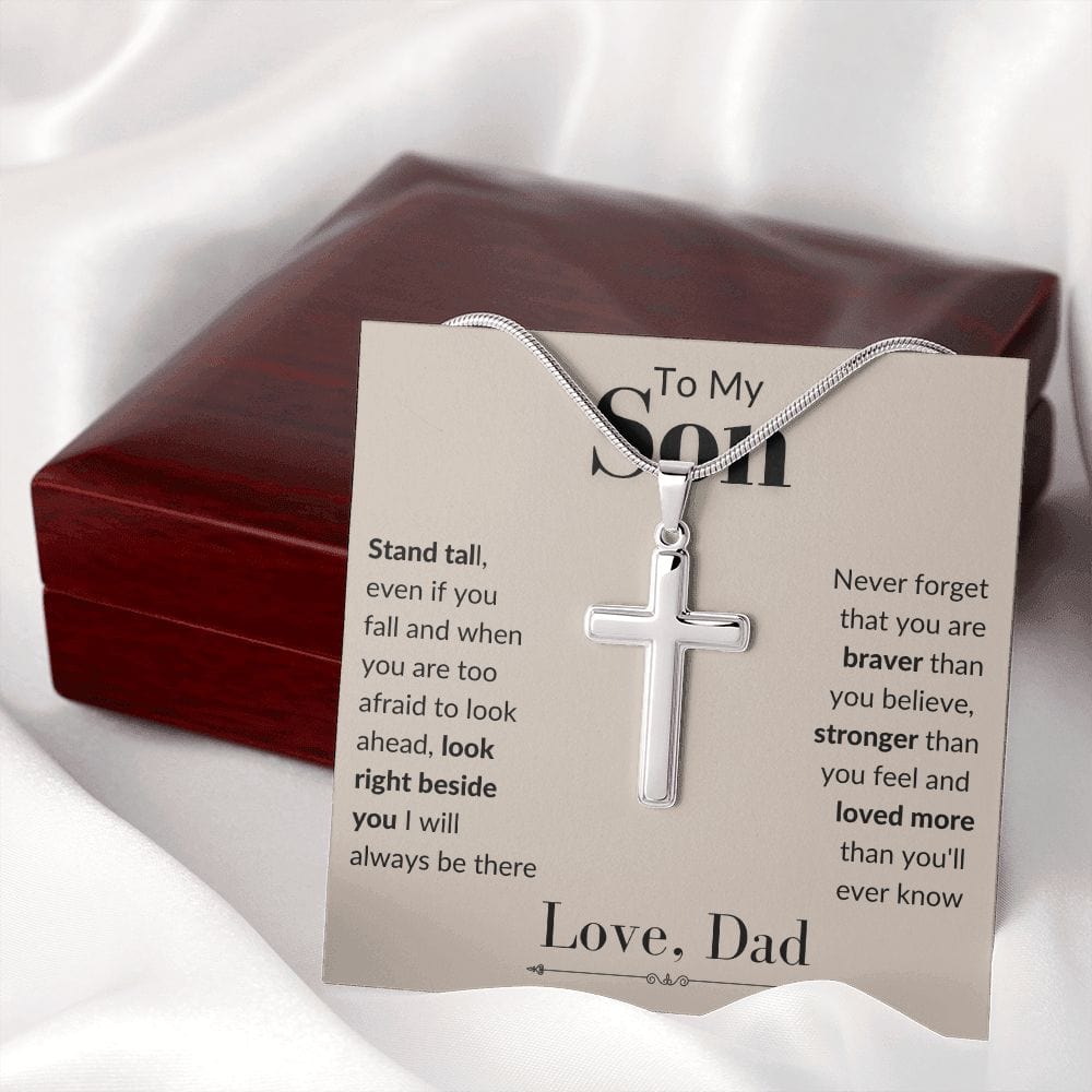 Artisan-crafted Stainless Steel Cross Necklace | To My Son Love Dad