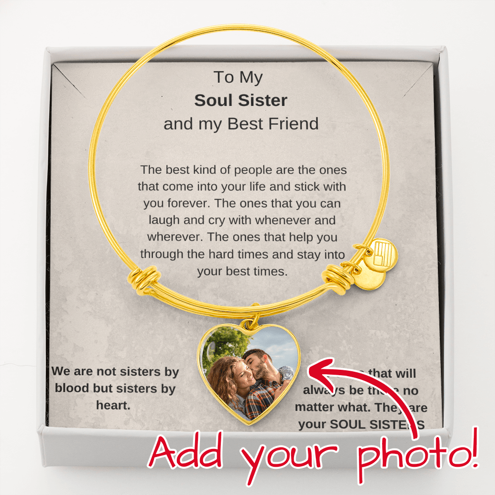 Soul Sister Photo Bangle Bracelet, Soul Sister Jewelry, Best Friend Bangle Bracelet