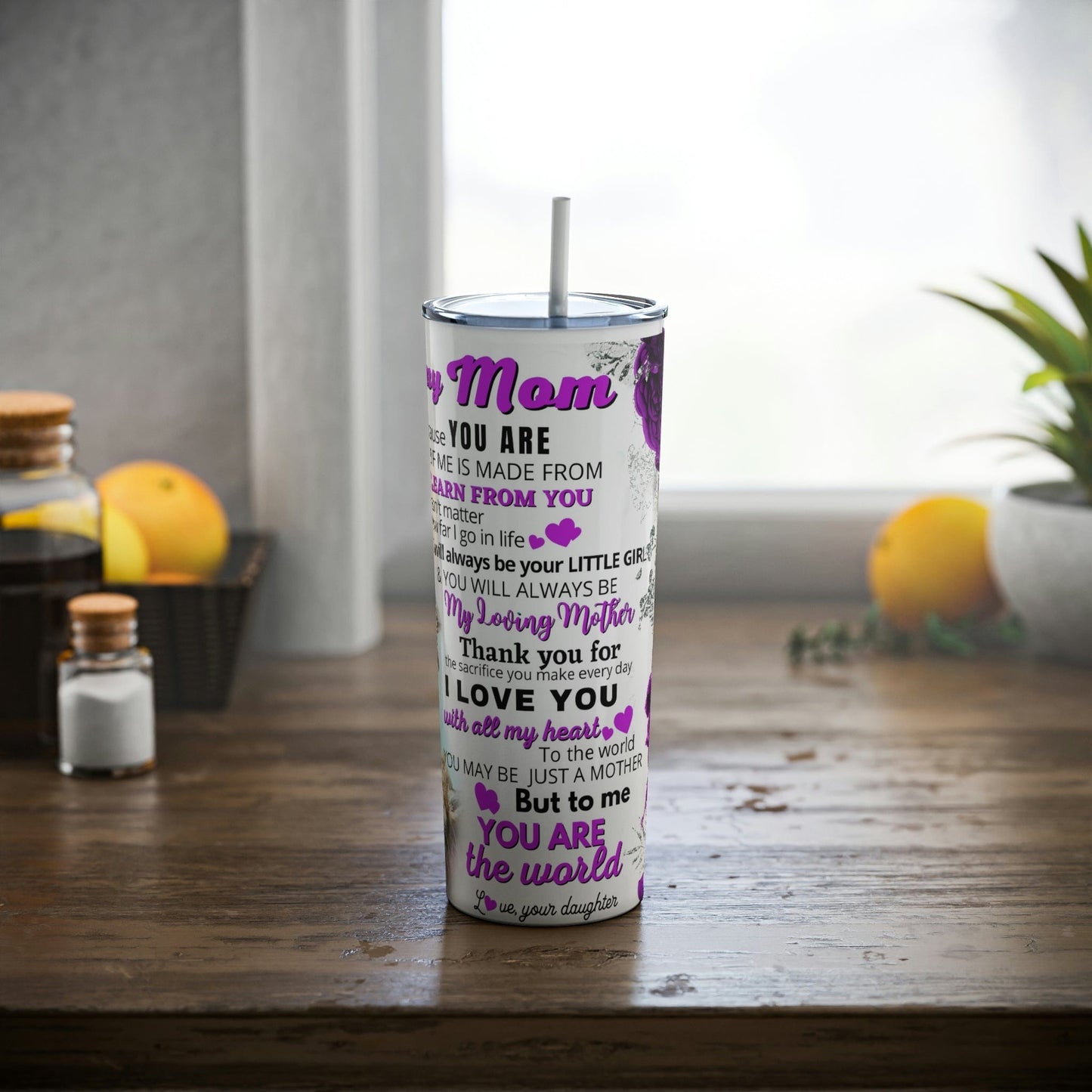 Skinny Steel Tumbler with Straw, 20oz