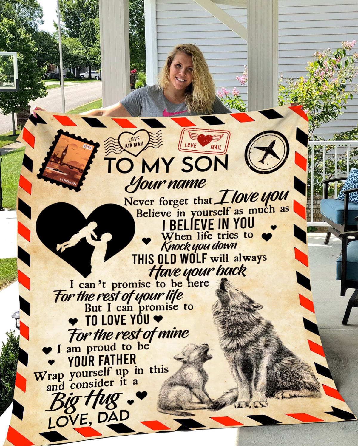 To My Son Love Dad Airmail/Wolf Fleece Blanket 50x60