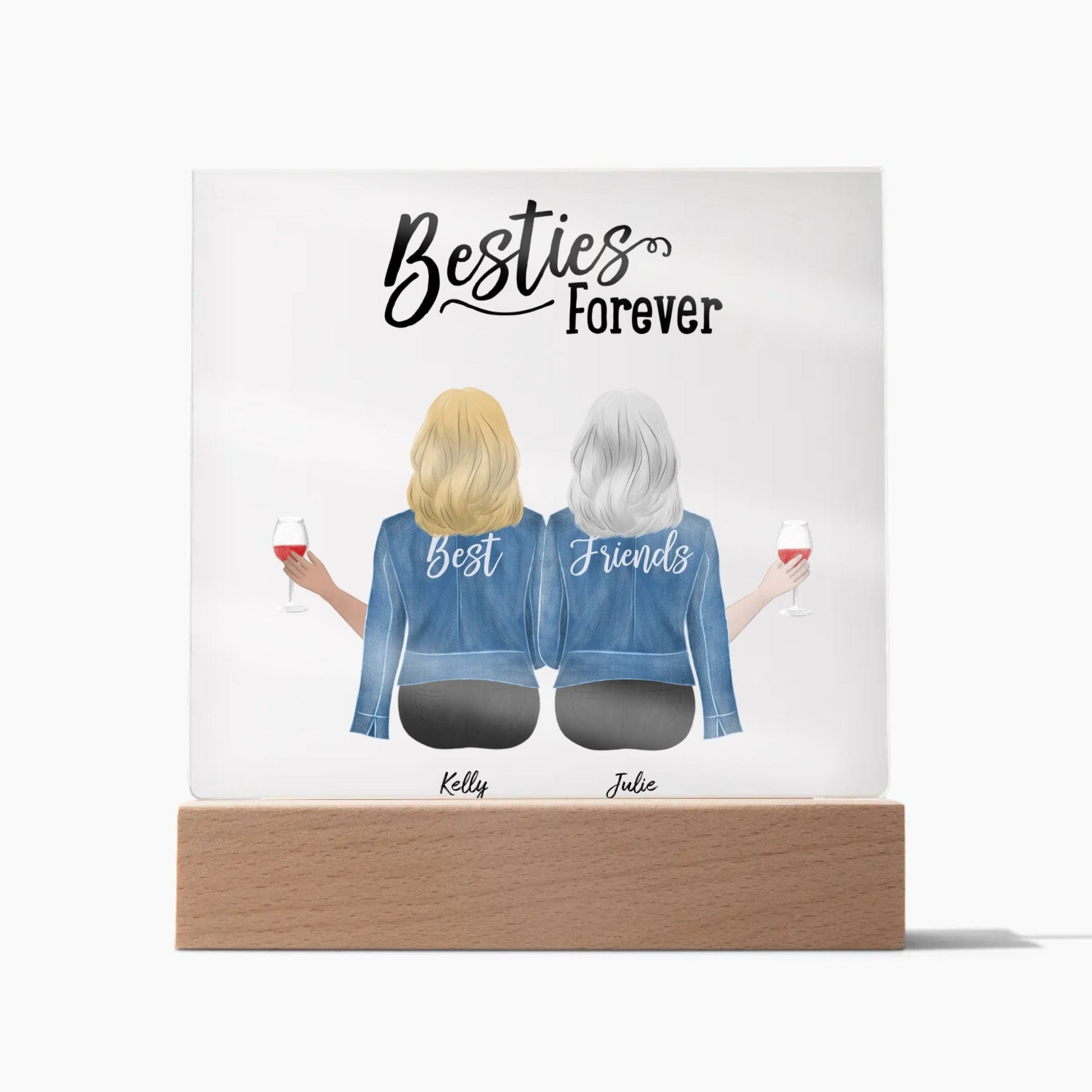 Best Friends Acrylic Square Plaque | Optional LED Base jujugifts4all Best Friends Acrylic Square Plaque | Optional LED Base jujugifts4all