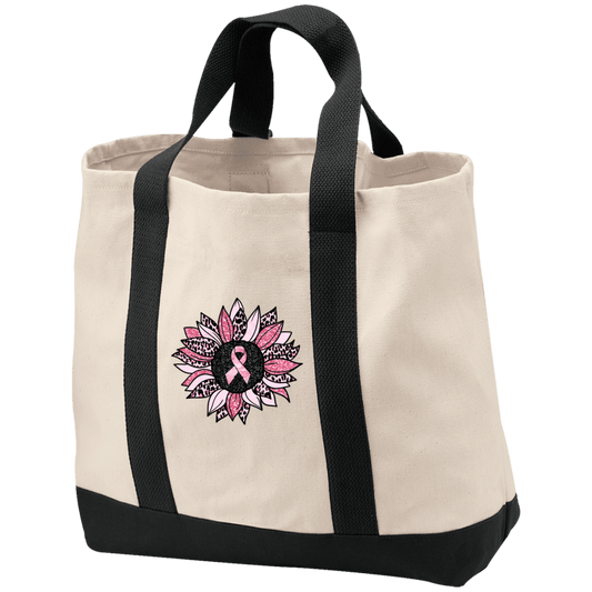 Breast Cancer Awareness Sunflower Embroidery Canvas Tote