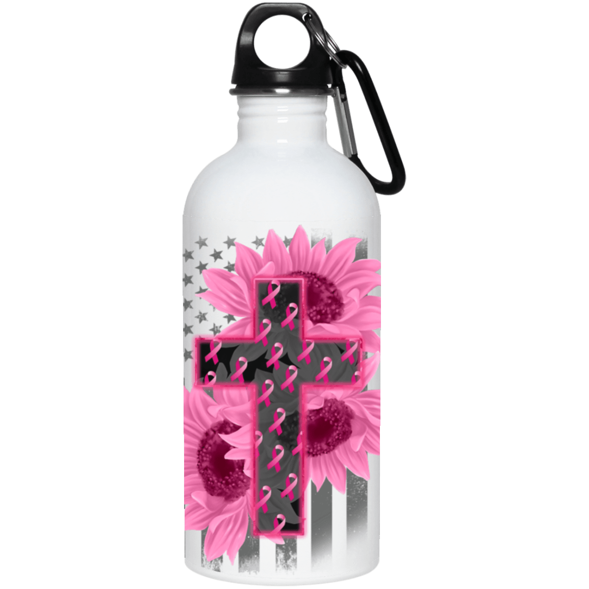 Breast Cancer Awareness Flower Cross Stainless Steel Water Bottle
