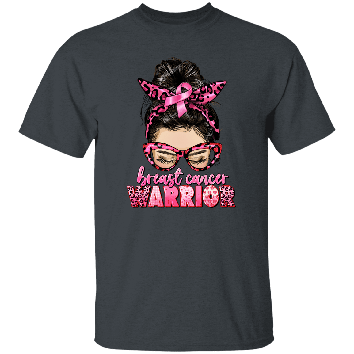 Breast Cancer Warrior- Messy Bun T Shirt