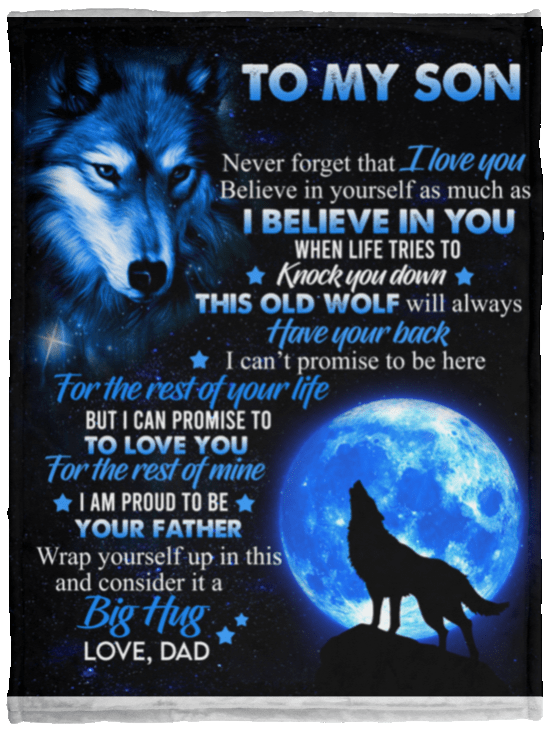 To My Son Love Dad - Blue Wolf Fleece Blanket 30X40