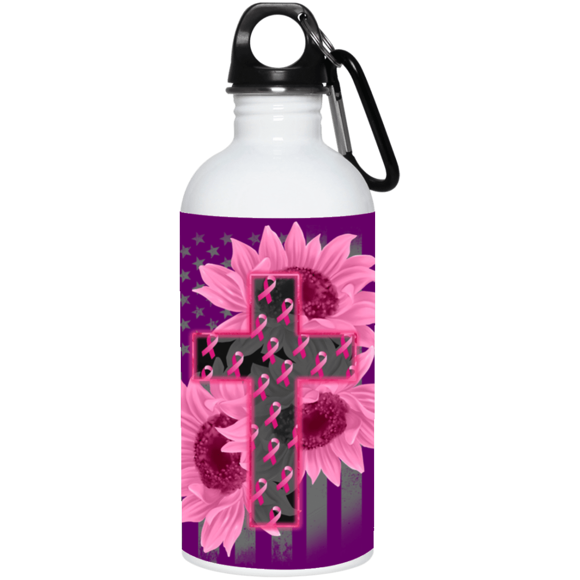 Breast Cancer Awareness Flower Cross Stainless Steel Water Bottle