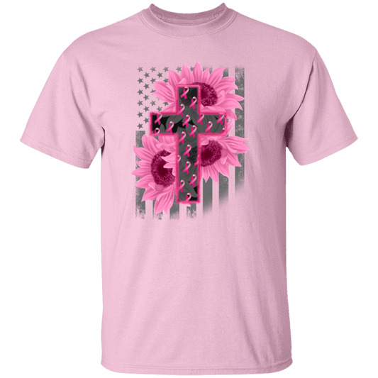 Breast Cancer Awareness Flower Cross T Shirt