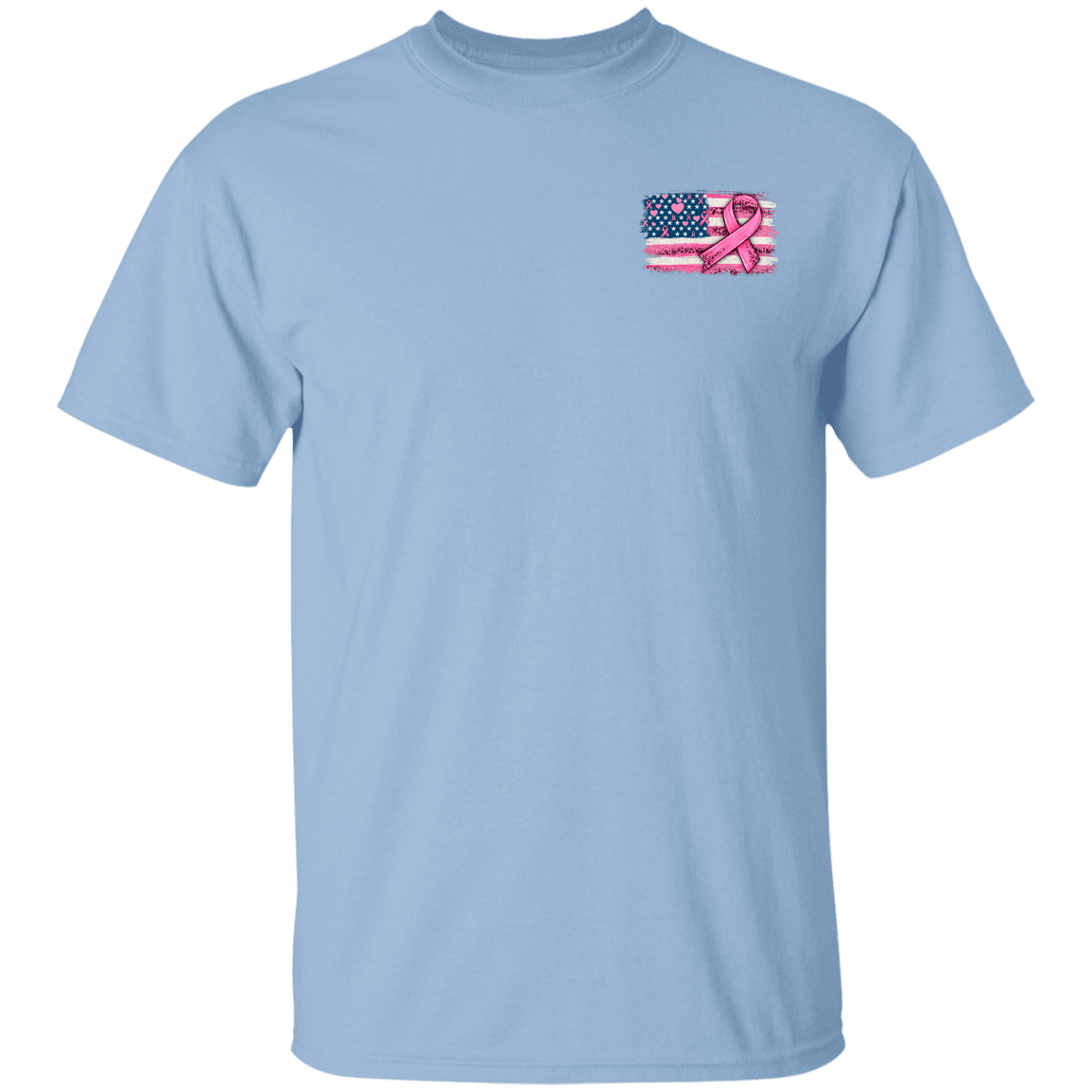 Breast Cancer Awareness - American Flag with Pink Ribbon (Front/Back) T Shirt
