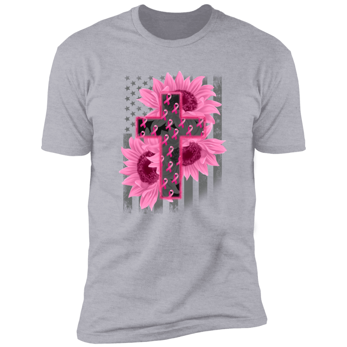 Breast Cancer Awareness Flower Cross T Shirt
