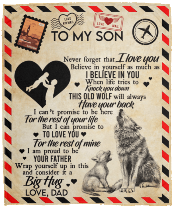 To My Son Love Dad Airmail/Wolf Fleece Blanket 50x60