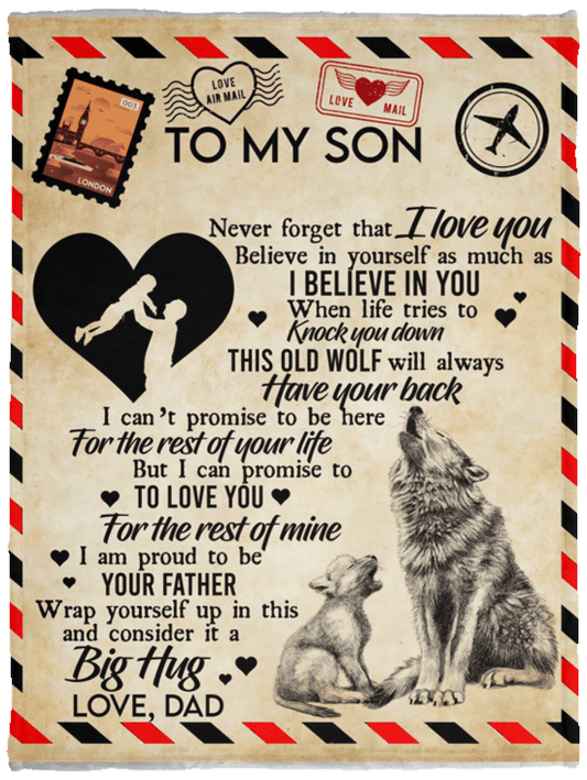 To My Son Love Dad - Airmail/Wolf Fleece Blanket 30x40
