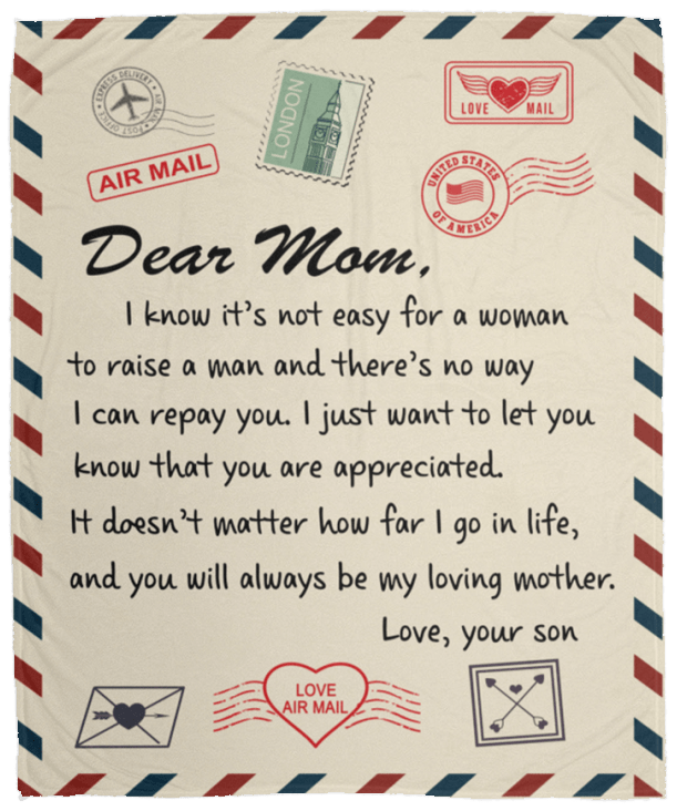 Dear Mom from Son Airmail Cozy Fleece Blanket