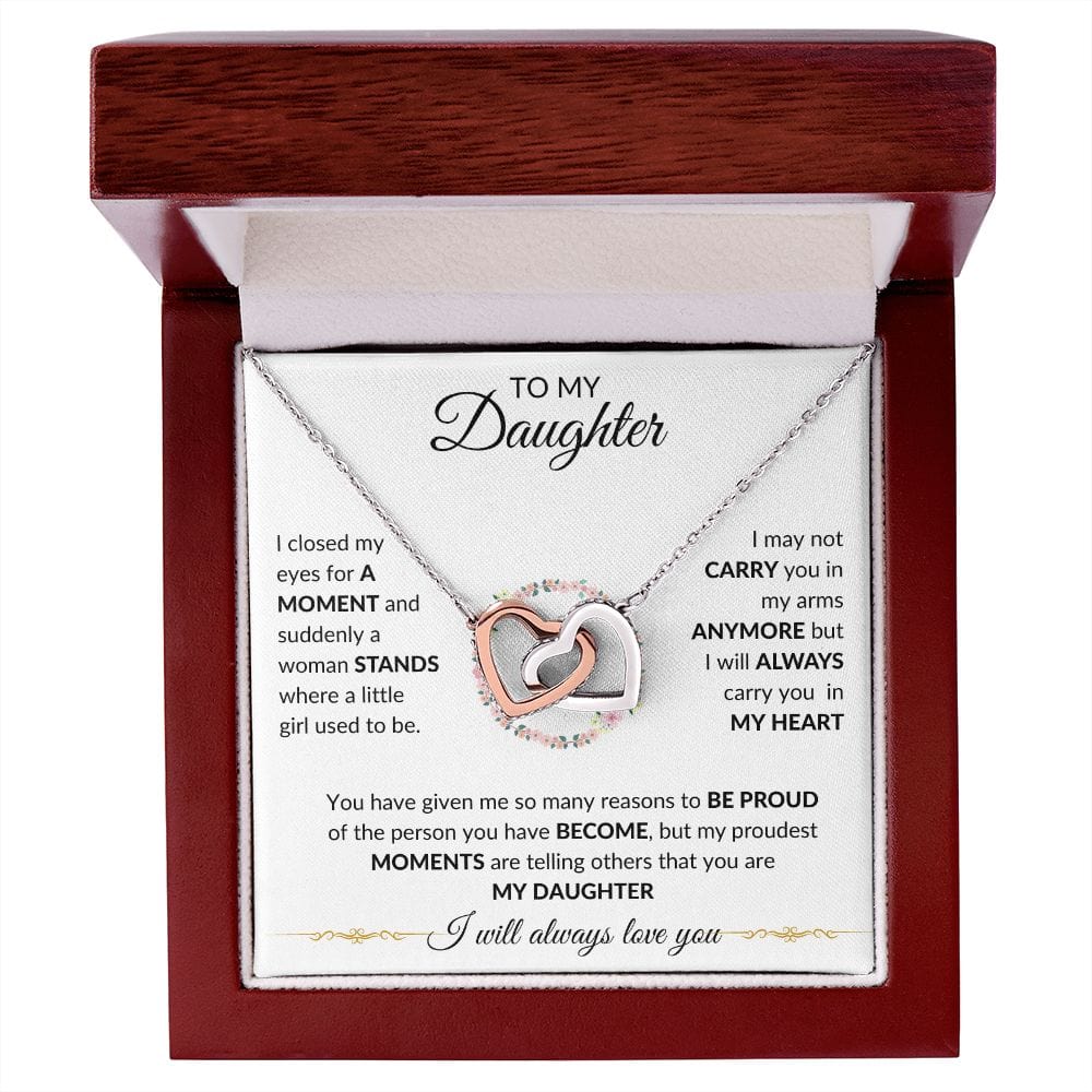 To My Daughter - I Will Always Love You - Interlocking Hearts Necklace