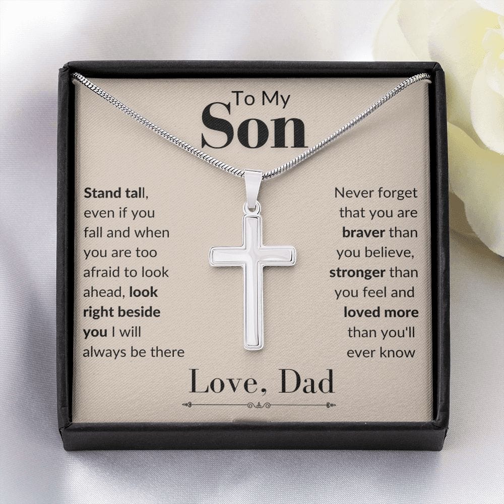 Artisan-crafted Stainless Steel Cross Necklace | To My Son Love Dad