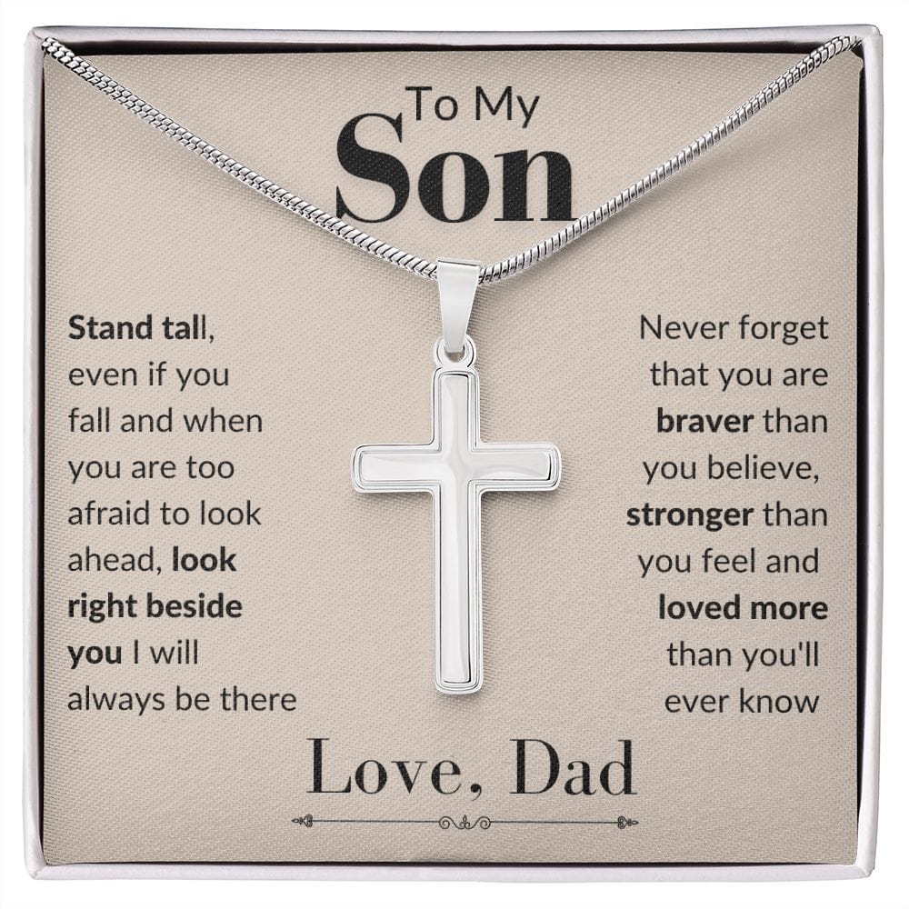 Artisan-crafted Stainless Steel Cross Necklace | To My Son Love Dad