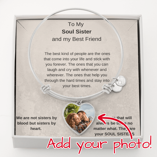 Soul Sister Photo Bangle Bracelet, Soul Sister Jewelry, Best Friend Bangle Bracelet